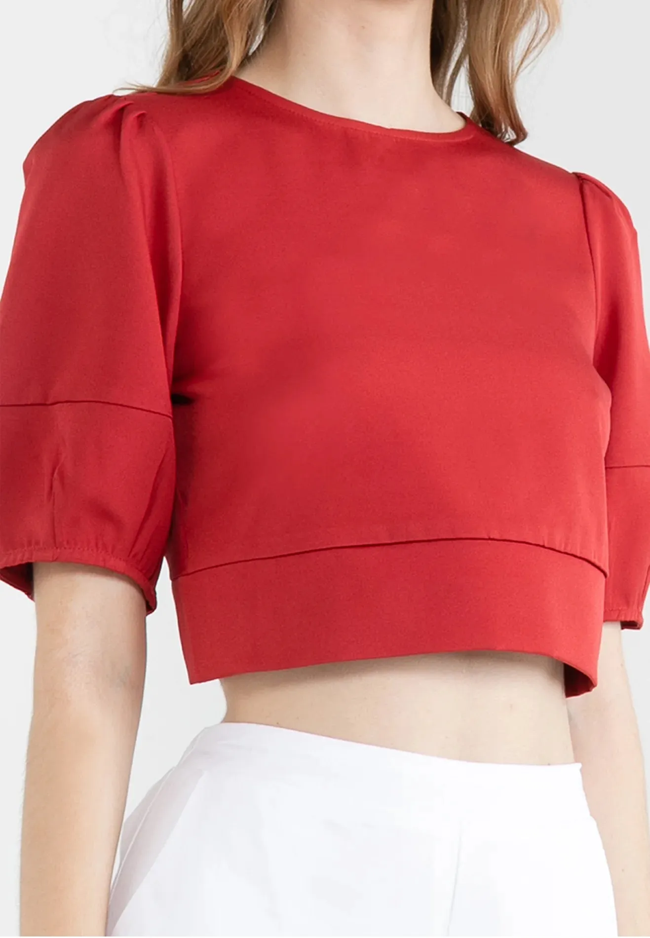 ELLE Apparel Puffy Sleeves Boxy Cropped Top