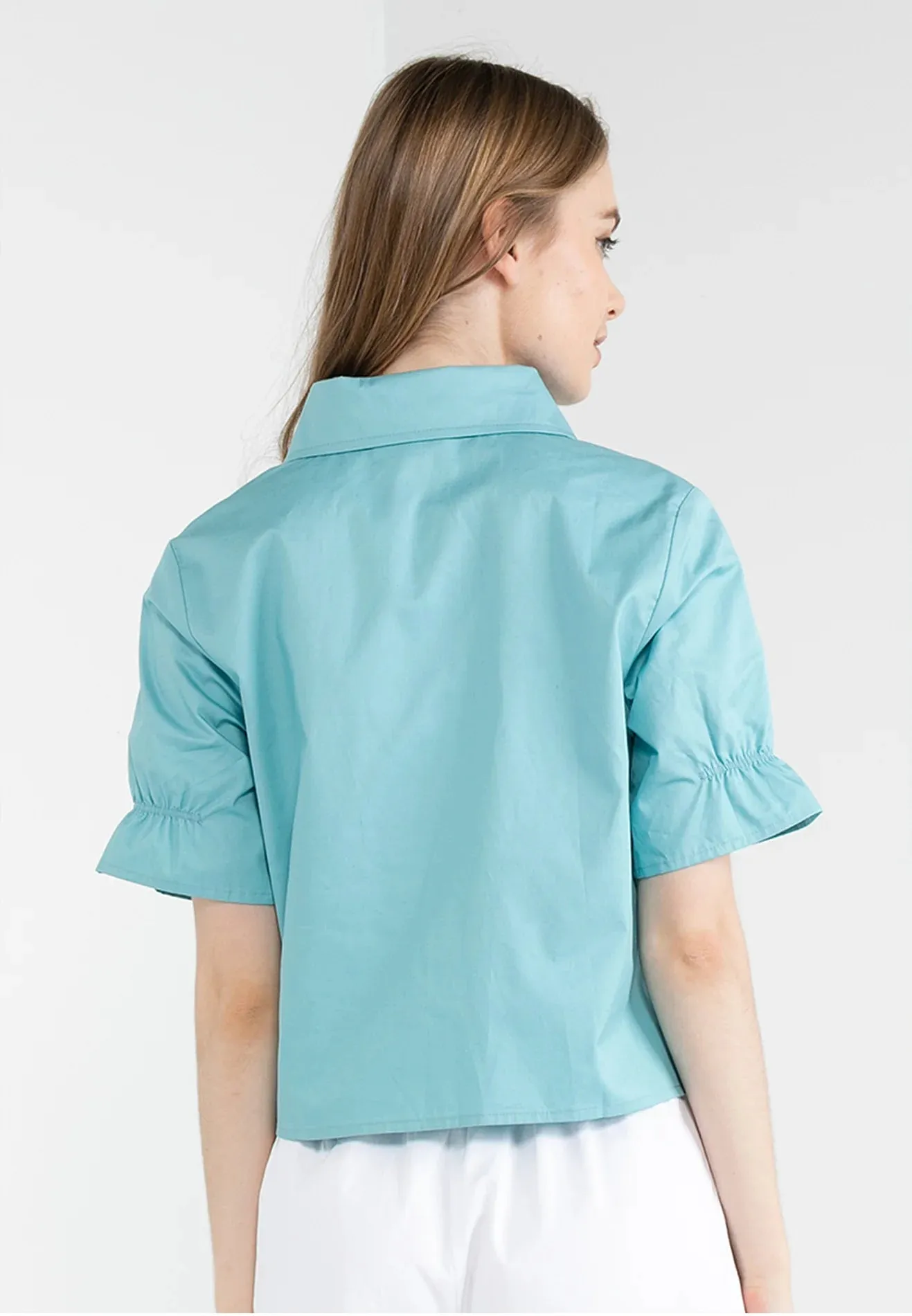 ELLE Apparel Ruffle Sleeves Collar Neck Shirt