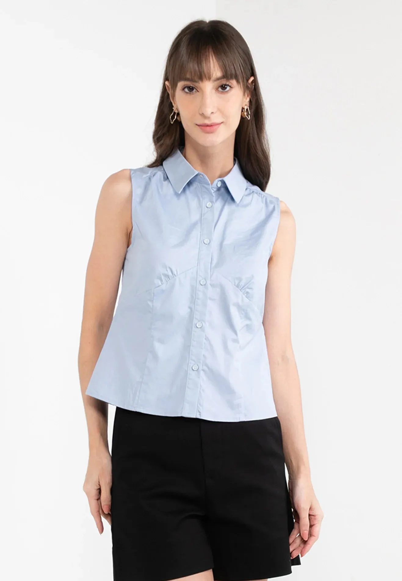 ELLE Apparel Sleeveless Collar Button Up Shirt