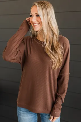 Express It All Knit Pullover Top- Dark Brown