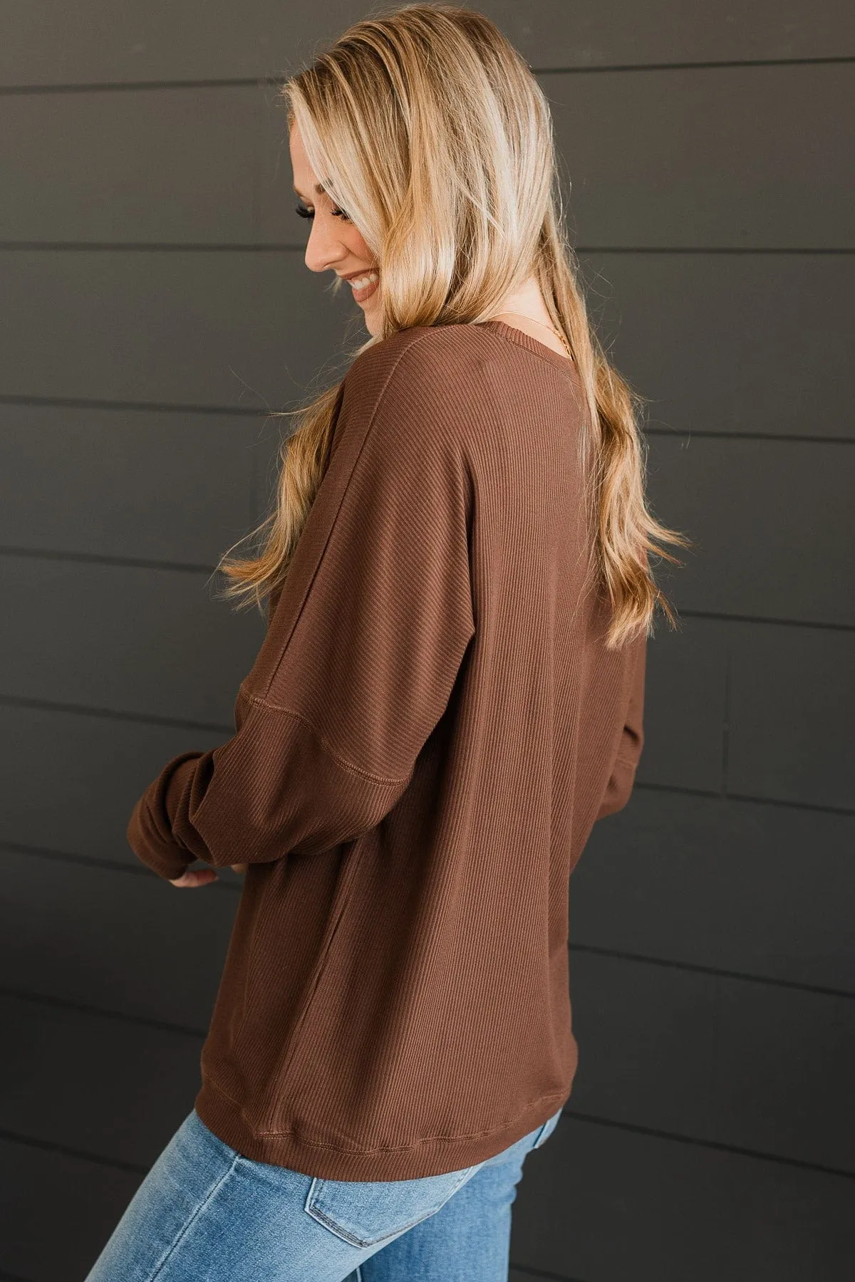 Express It All Knit Pullover Top- Dark Brown