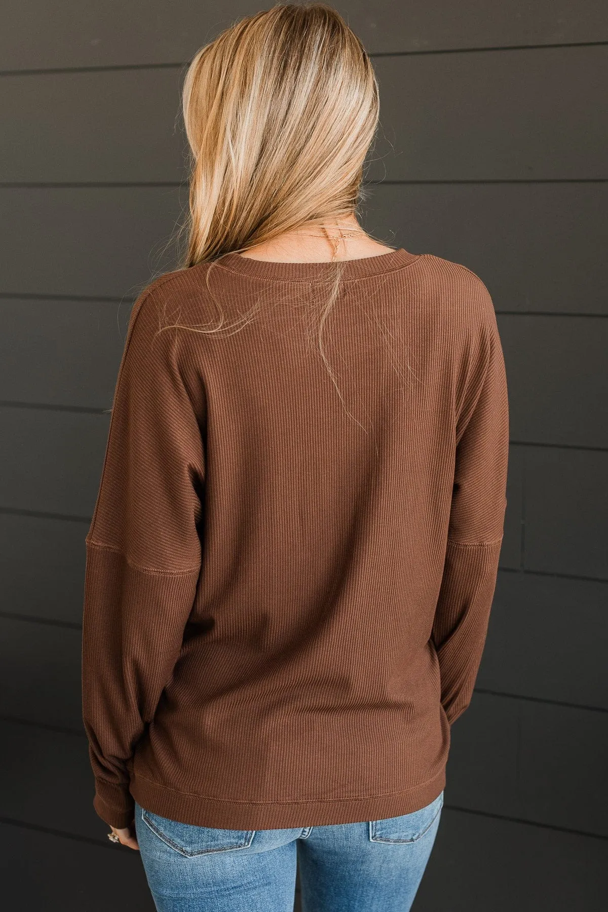 Express It All Knit Pullover Top- Dark Brown