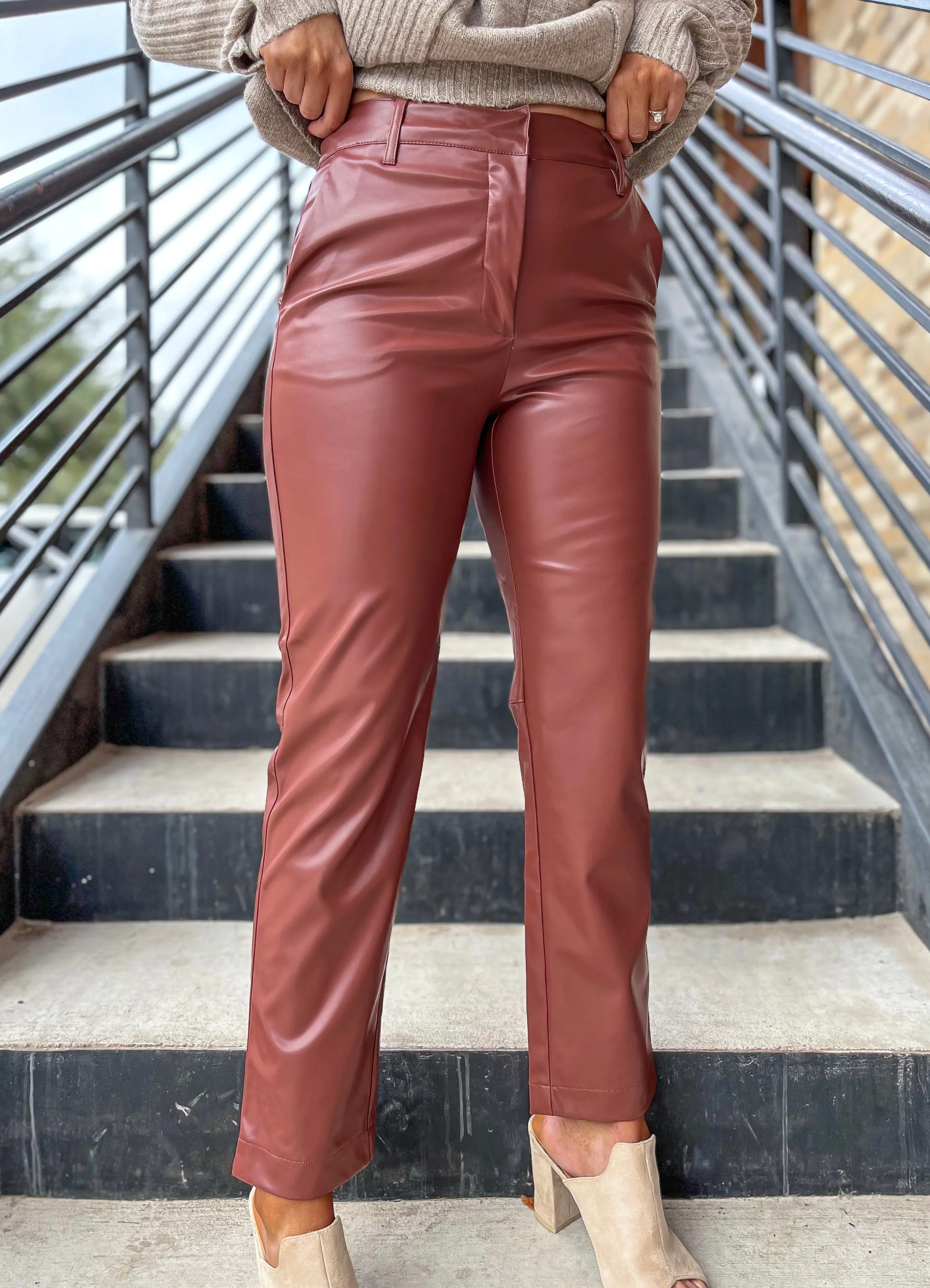 Faux Leather Pants - Chocolate