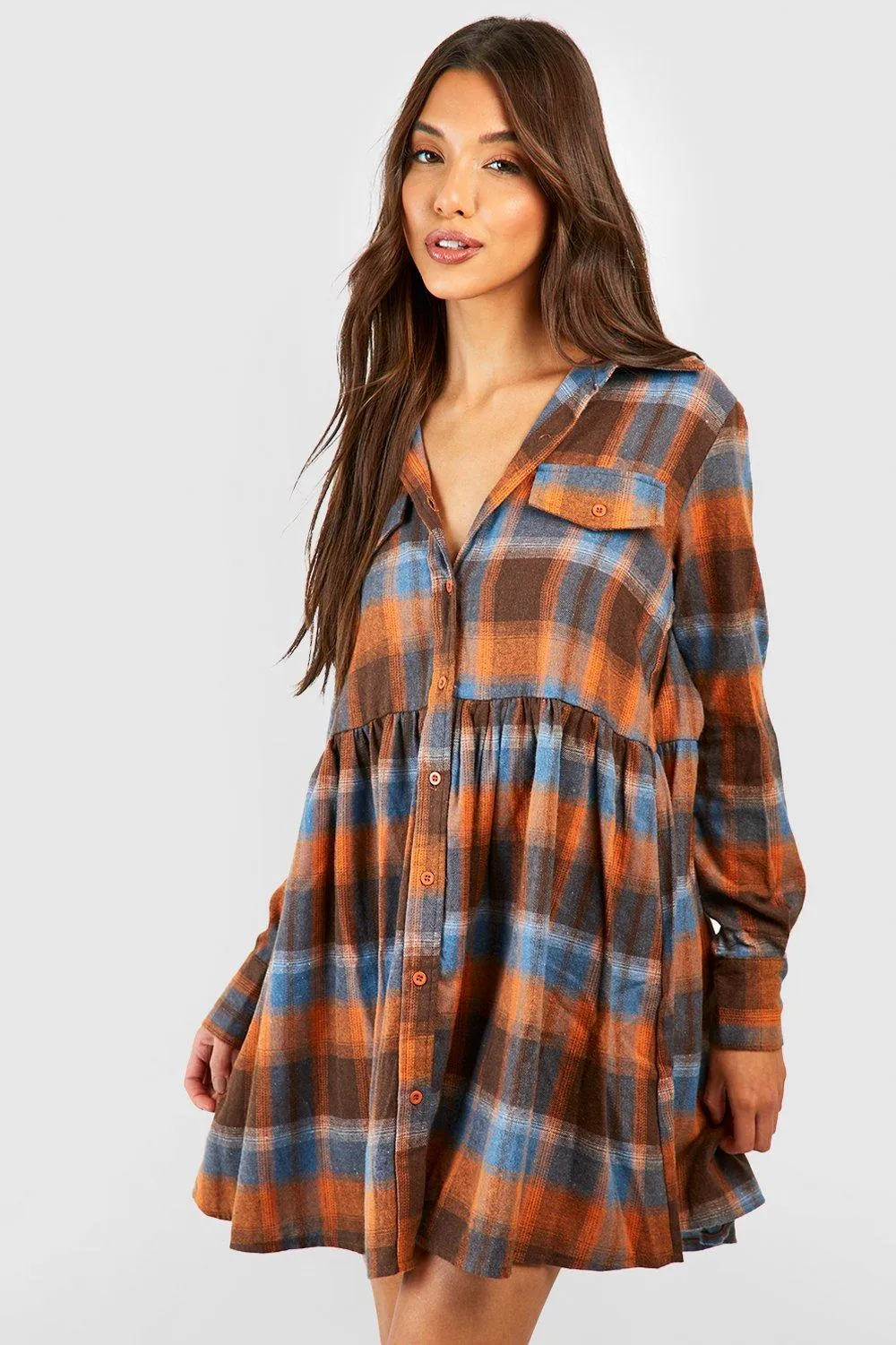 Flannel Oversized Shirt Smock Dress