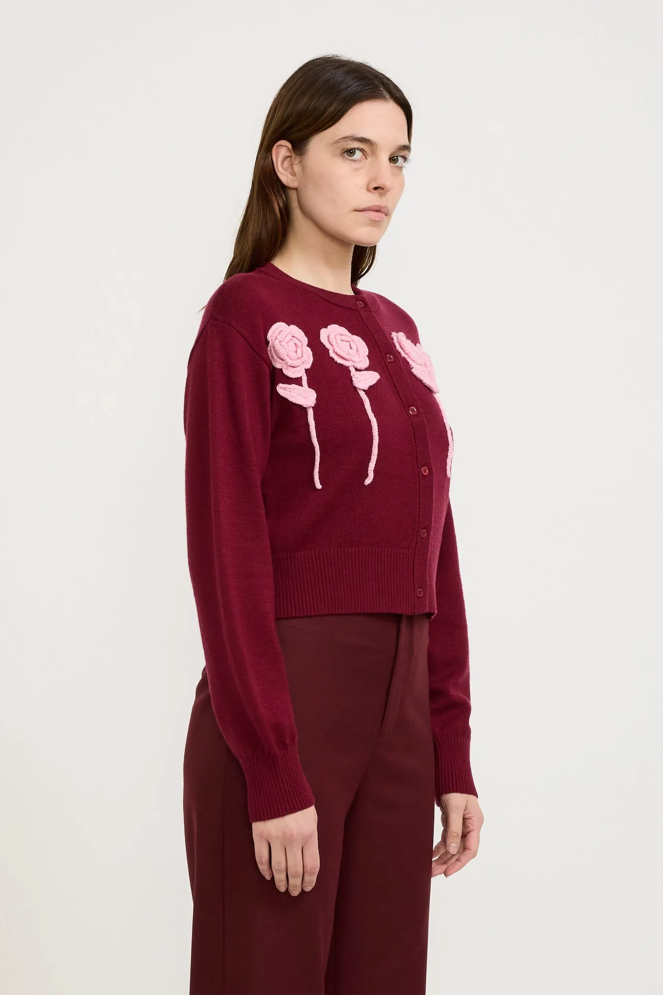 Flower Cardigan Maroon