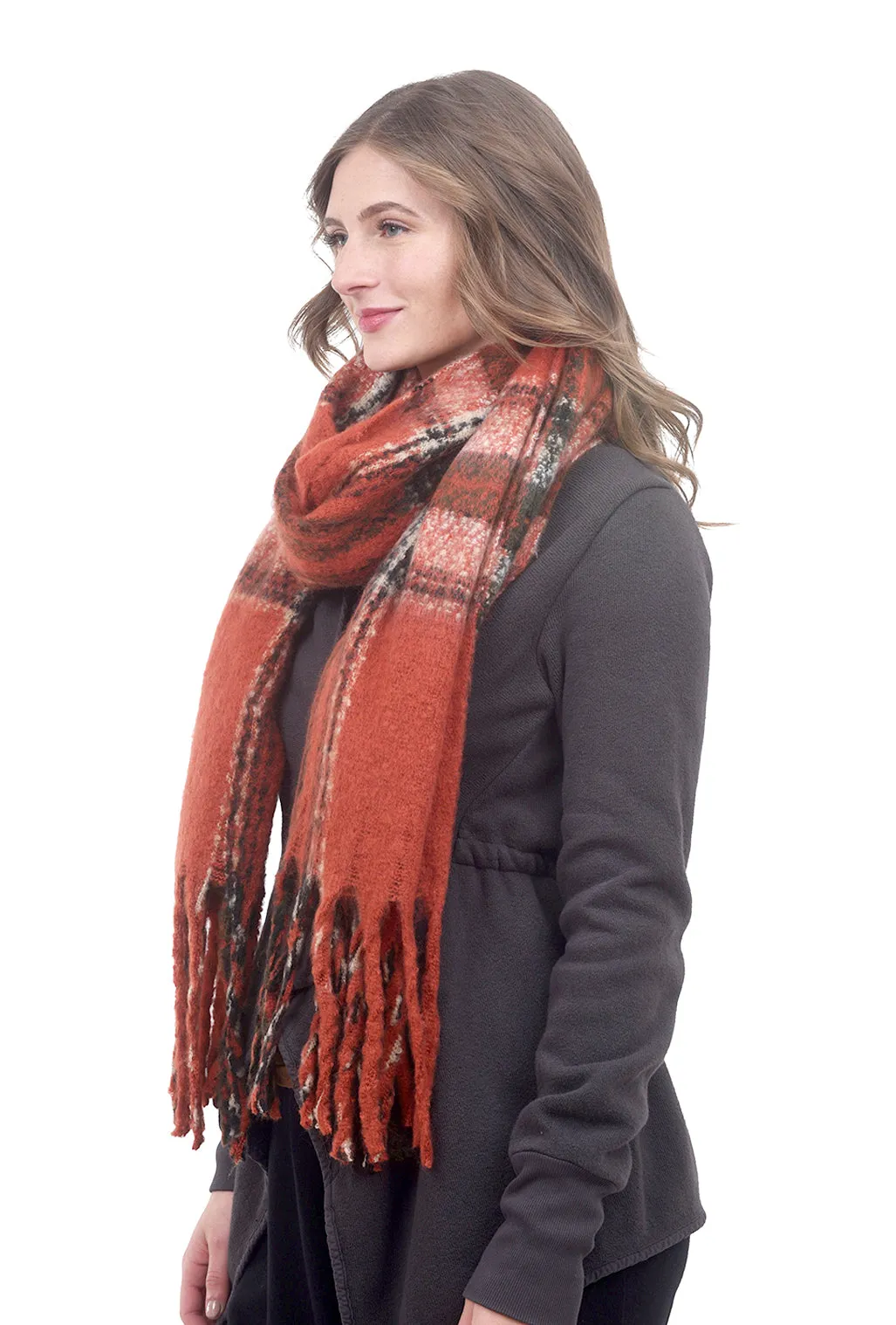 Fringe Plaid Scarf, Spice