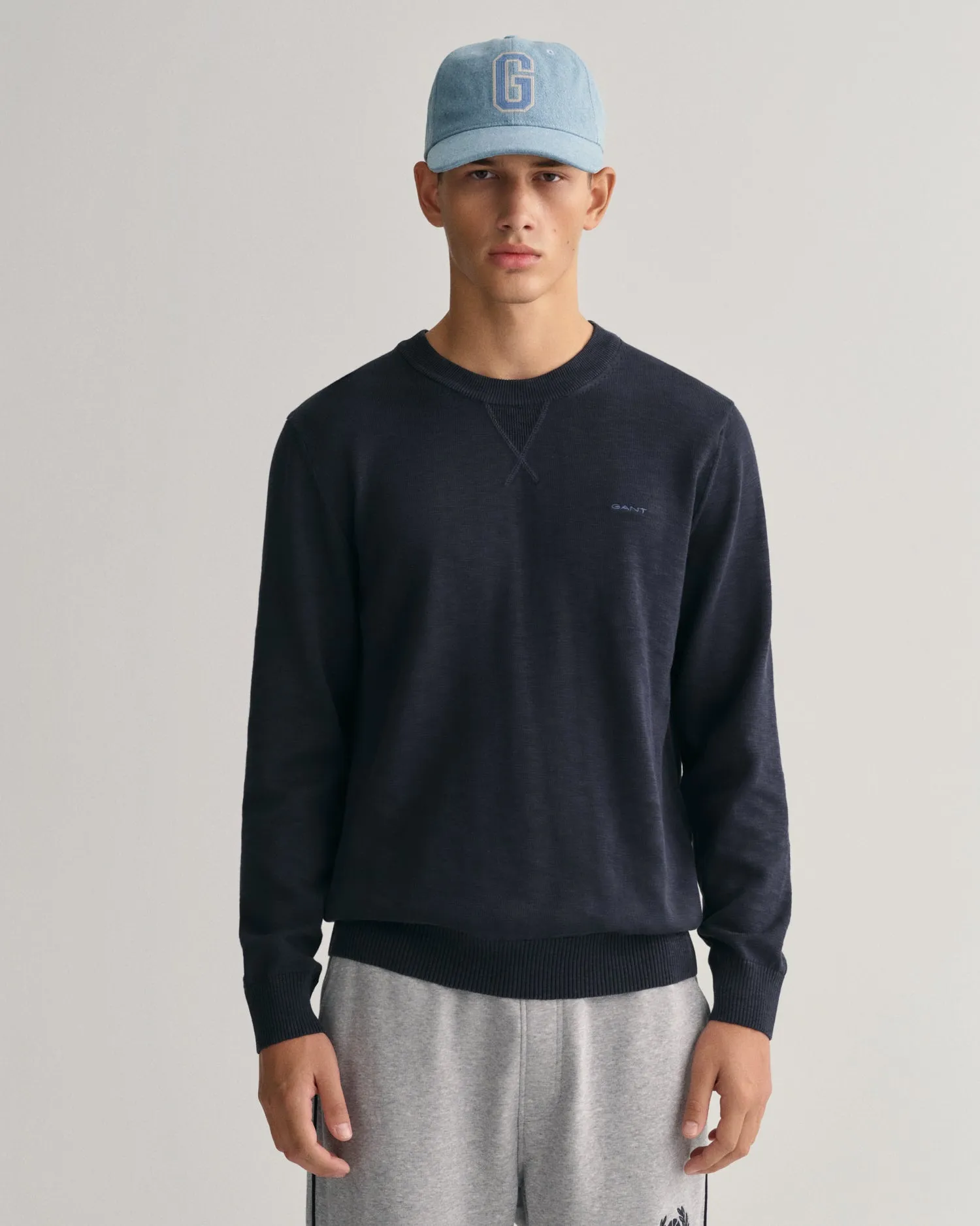 Gant Cotton Flamme Crew Neck Pullover Evening Blue