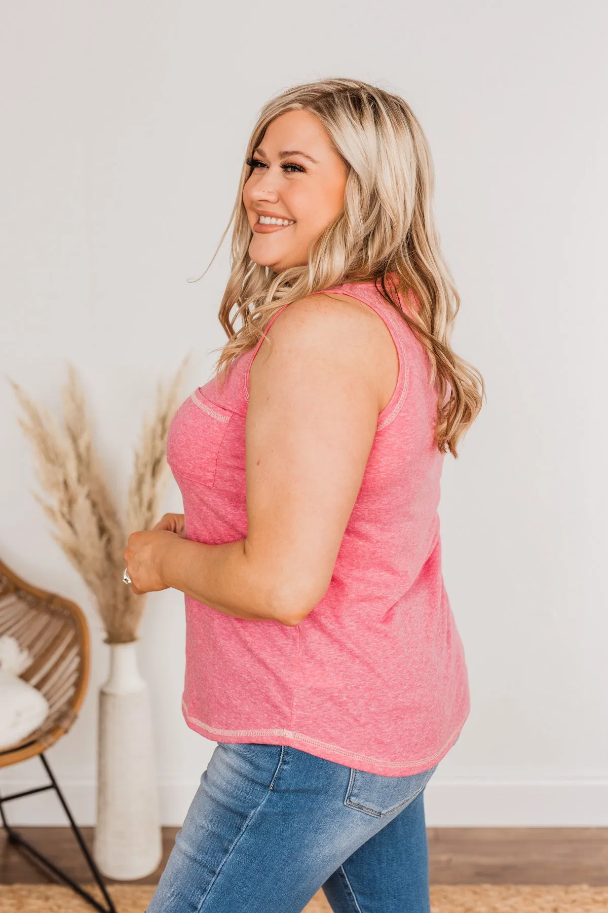 Good Things Take Time Pocket Tank Top- Bubblegum Pink