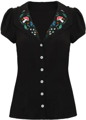 Hell Bunny Natura Mushroom 40's Blouse Black