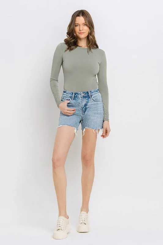 High Rise Raw Hem Shorts