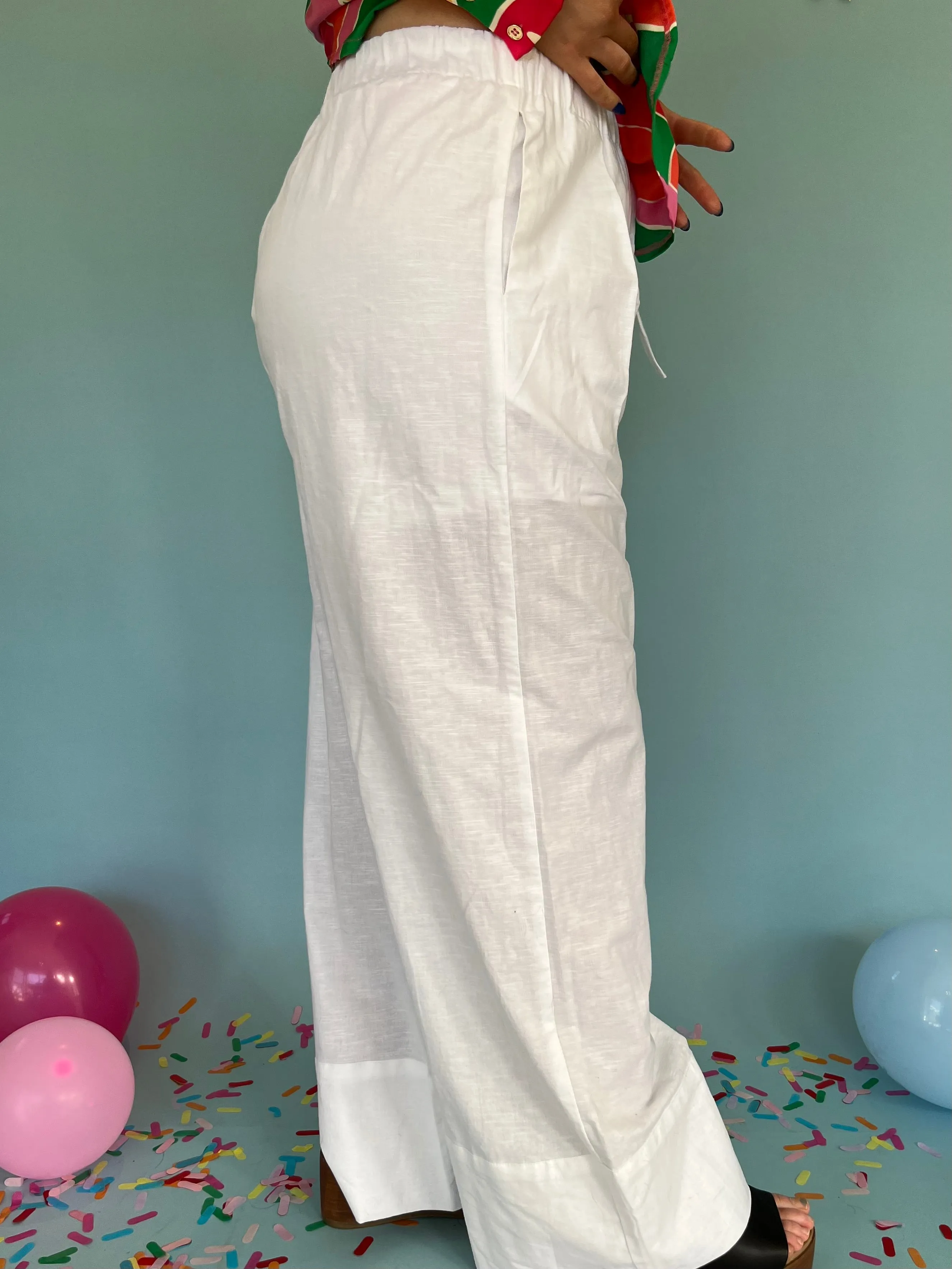 High Waisted Wide Leg Pants- Off White