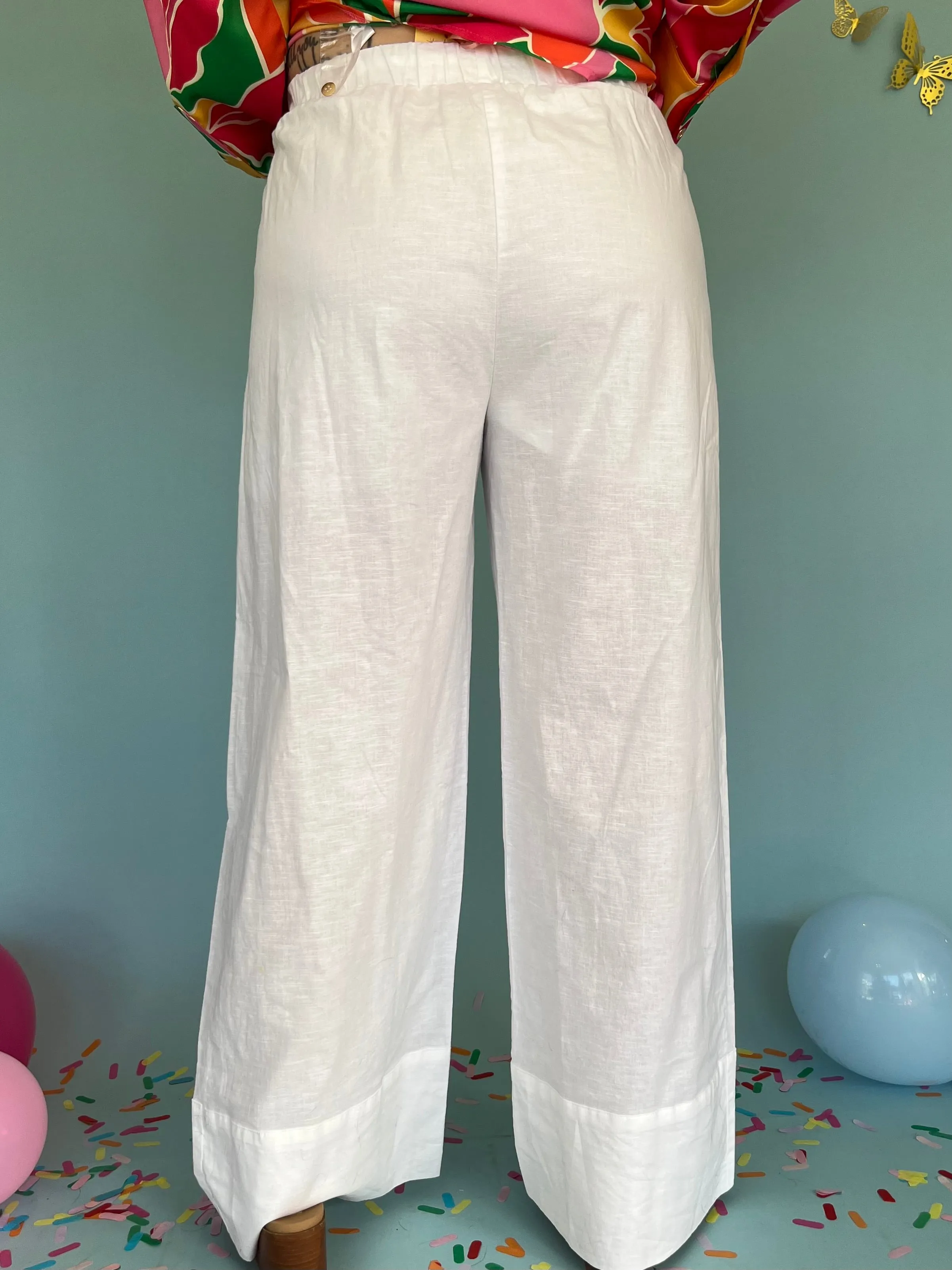 High Waisted Wide Leg Pants- Off White