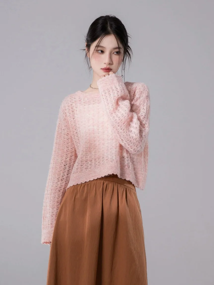 Hollow Frill Hem Pullover Sweater