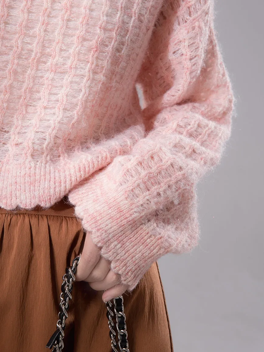 Hollow Frill Hem Pullover Sweater