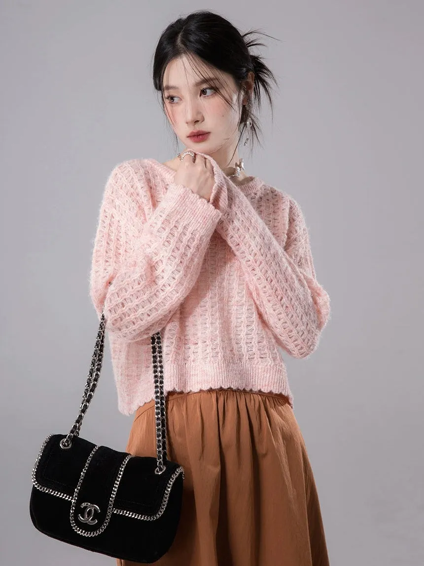 Hollow Frill Hem Pullover Sweater