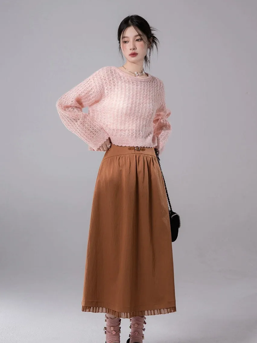 Hollow Frill Hem Pullover Sweater