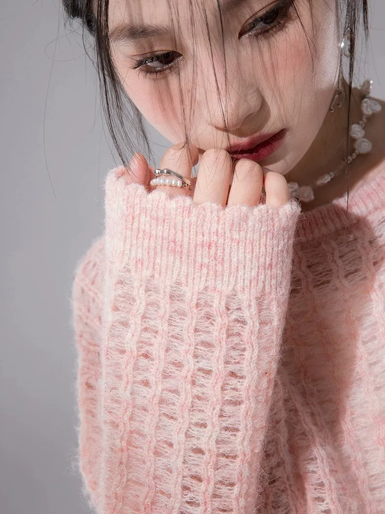 Hollow Frill Hem Pullover Sweater