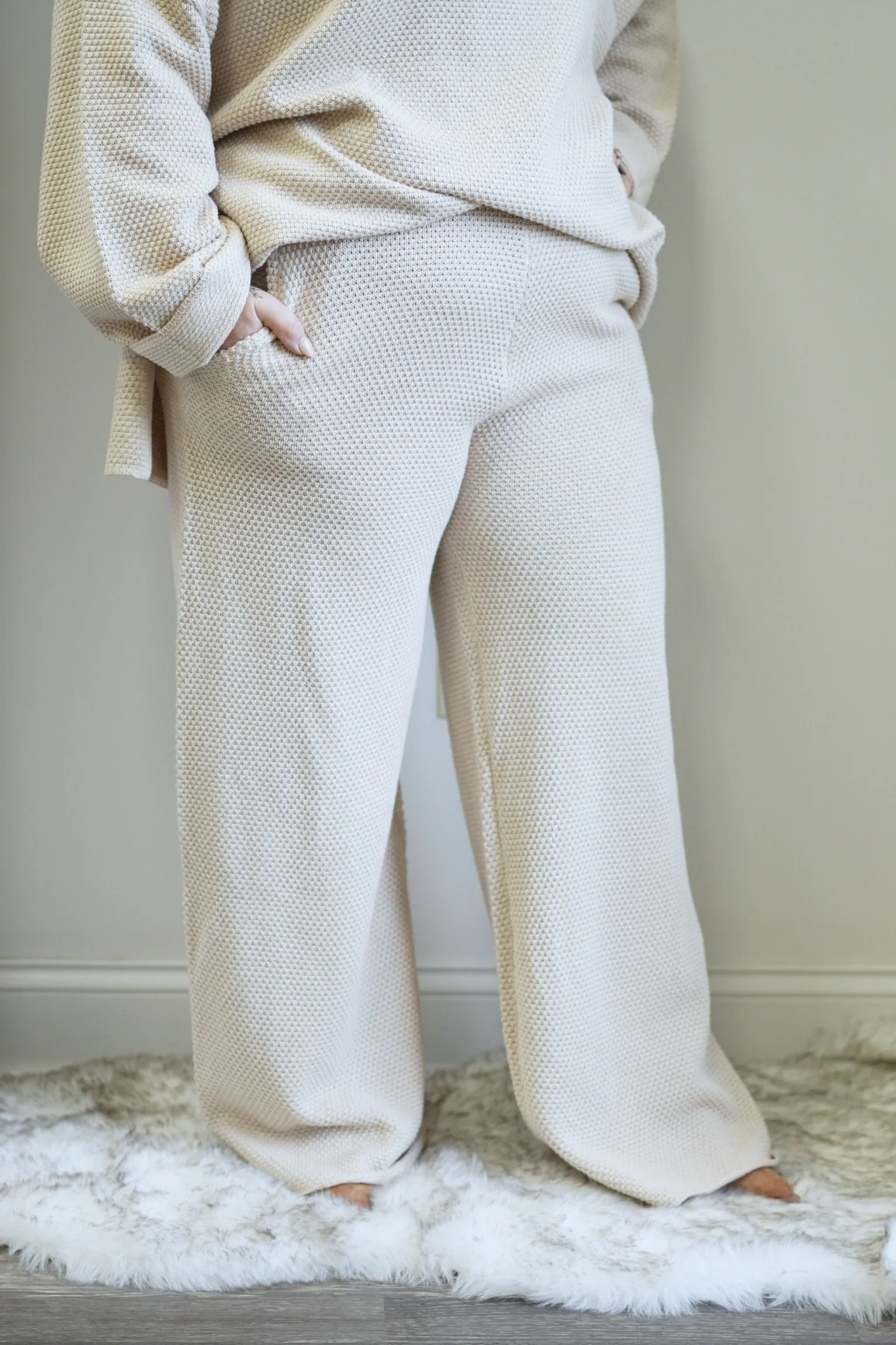 Honey Textured Wide Leg Sweater Pants