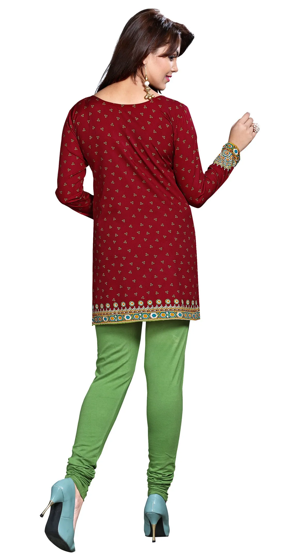 India Tunic Top Kurti Womens Printed Blouse Indian Apparel (Maroon)