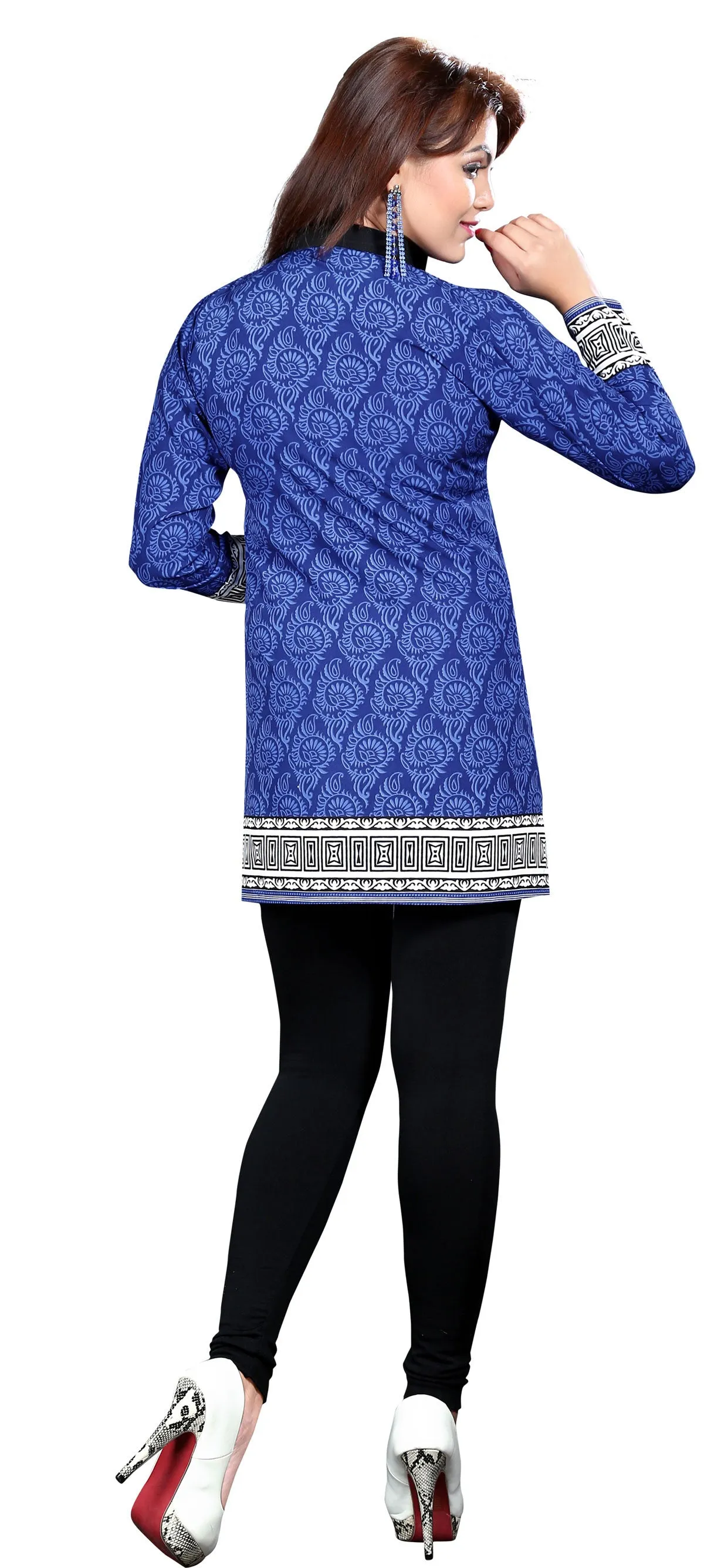 Indian Long Tunics Kurti Top Blouse Womens India Apparel (Blue)