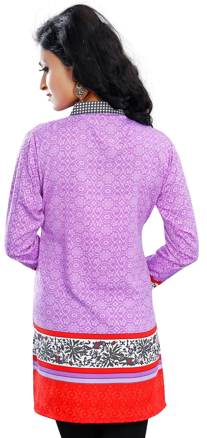 Indian Tunics Kurti Top Long Blouse Womens India Apparel (Pink)