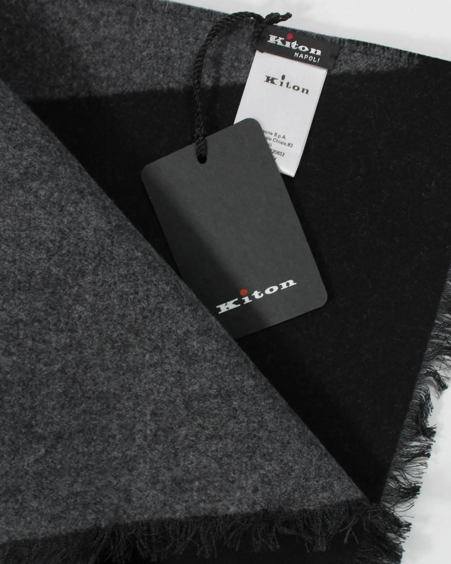 Kiton Wool Cashmere Scarf Gray Black Kiton Logo Text