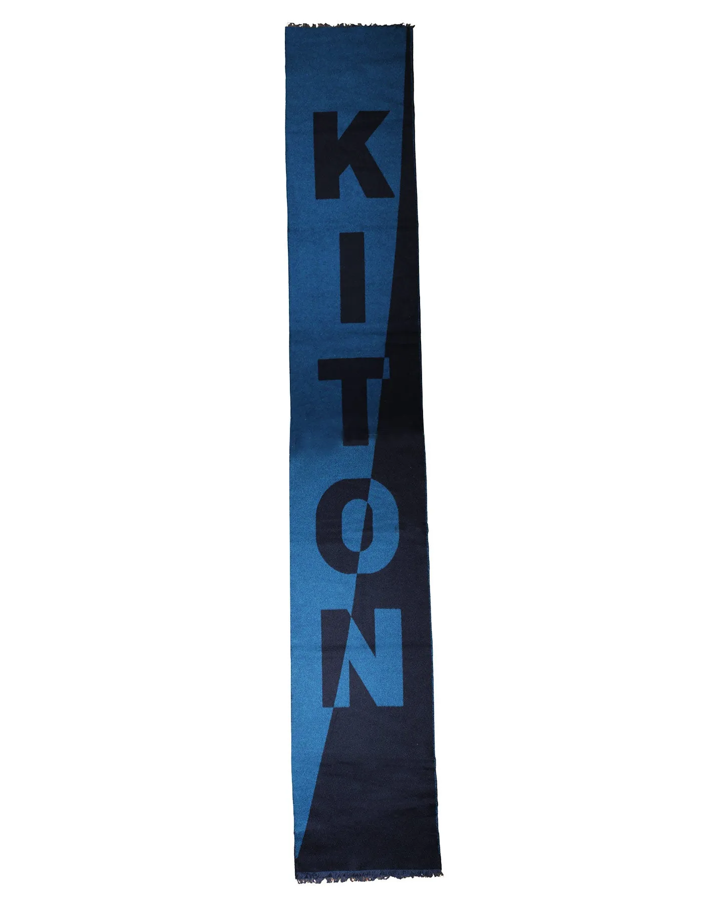 Kiton Wool Cashmere Scarf Midnight Blue Black Kiton Logo Text