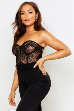 Lace Paneled Bustier Bandeau Bodysuit