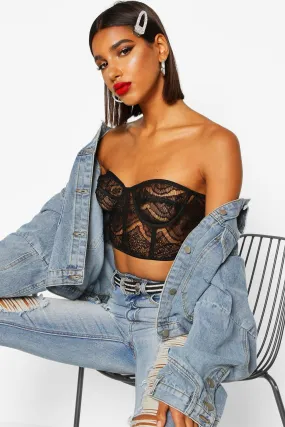 Lace Panelled Bustier Bandeau Crop Top