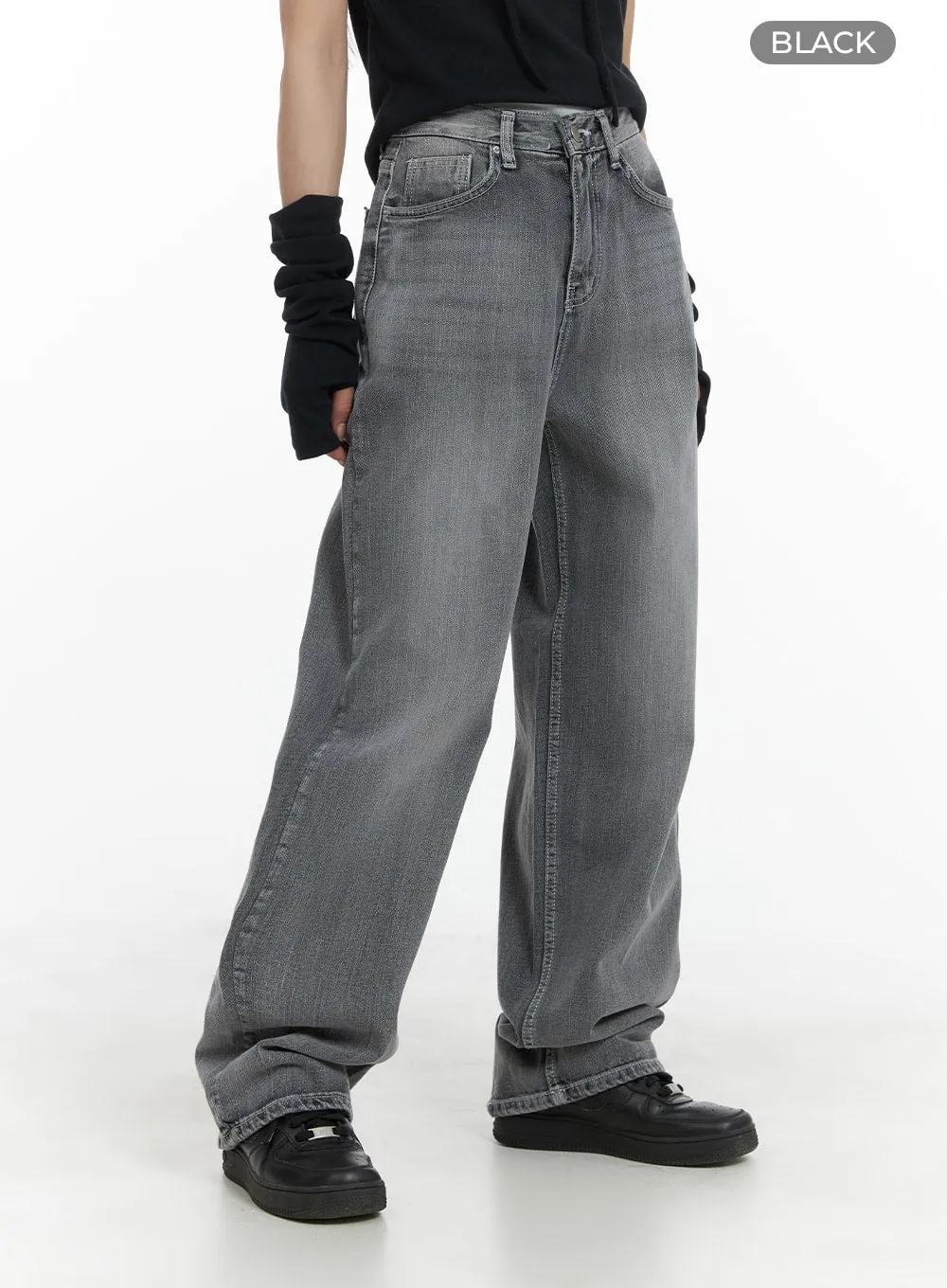 Light Washed Baggy Straight Jeans CM427