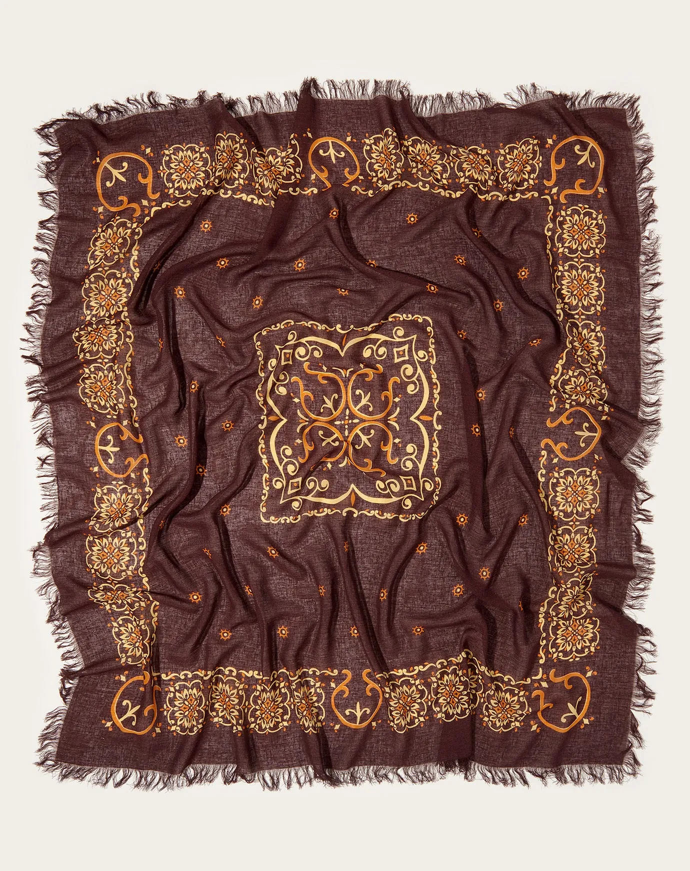 Linen Rayon Fringe Stole (HAVANANAJA) in Brown