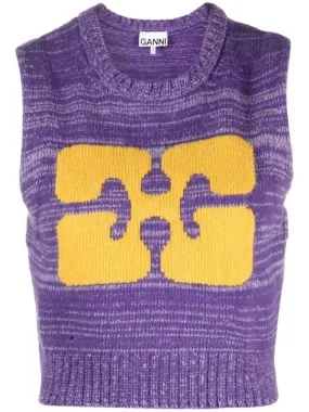 Logo Graphic Cropped Wool Vest Purple