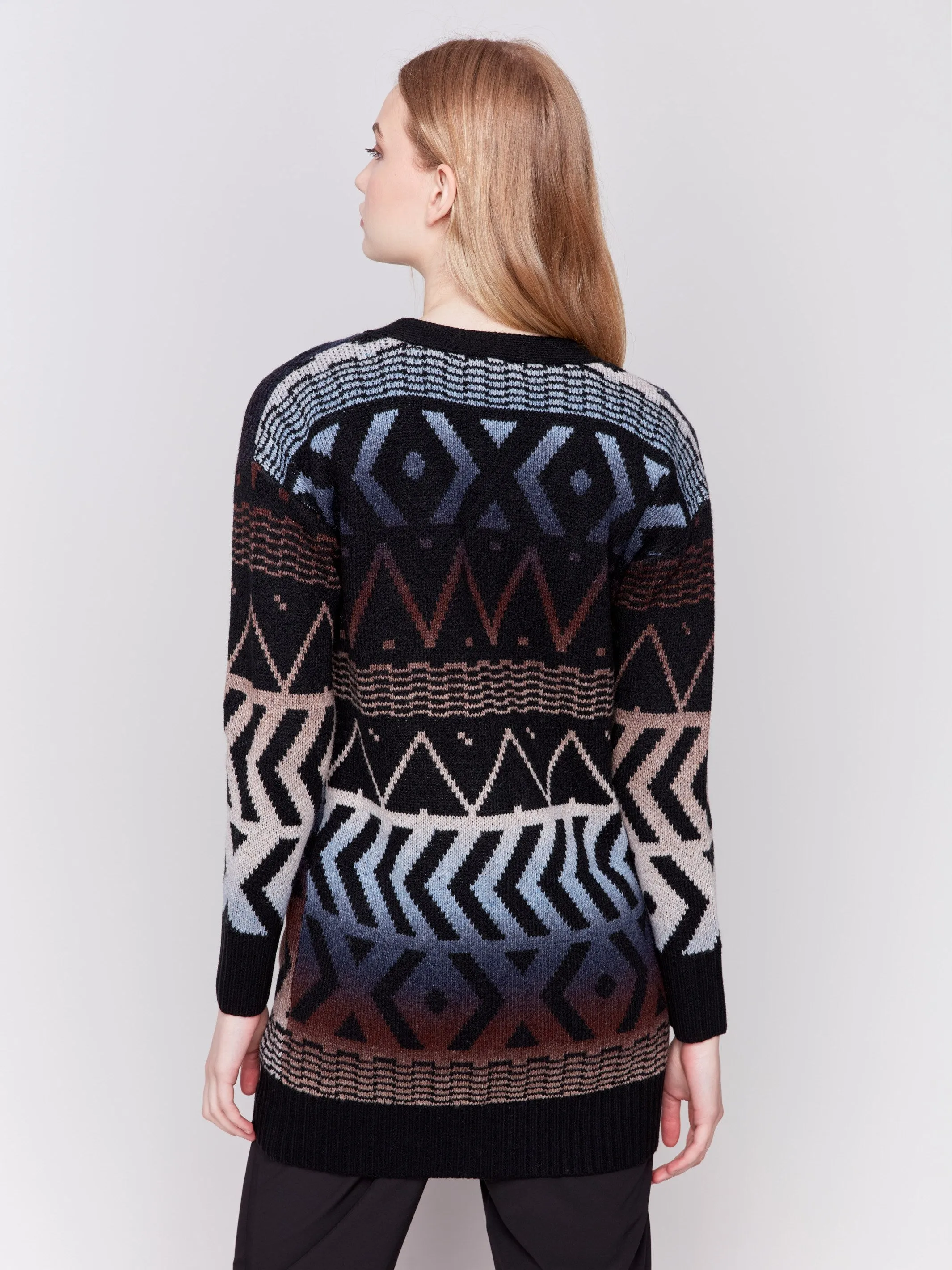 Long Ombre Pattern Cardigan - Midnight