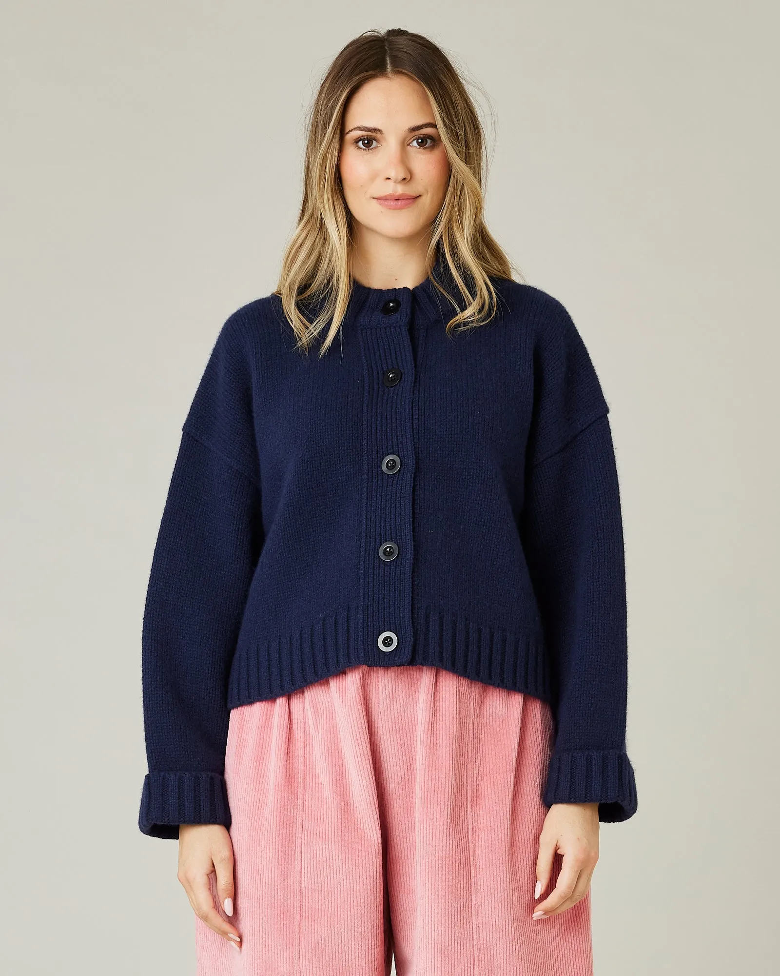 Maggie Navy Knitted Wool Cardigan