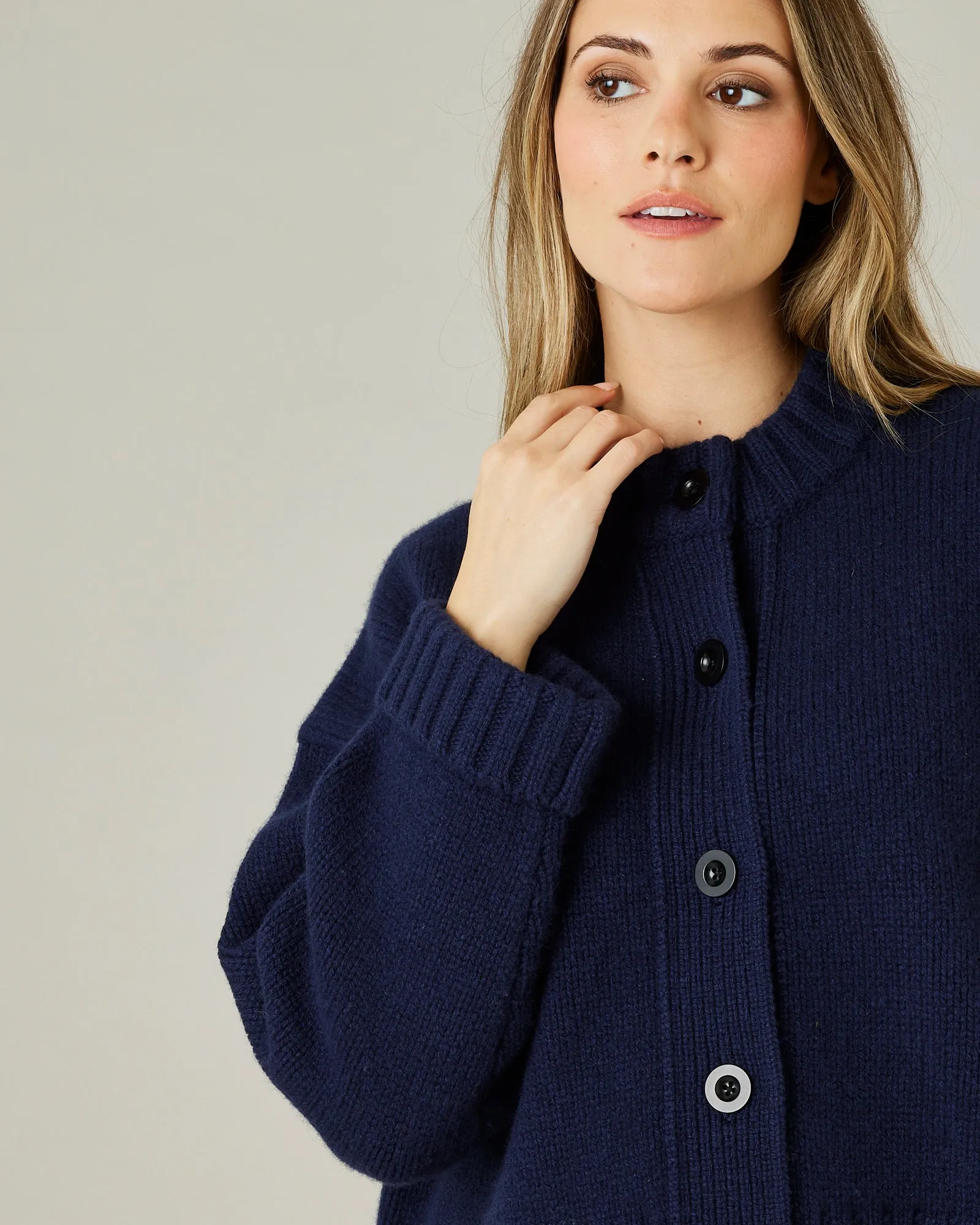 Maggie Navy Knitted Wool Cardigan