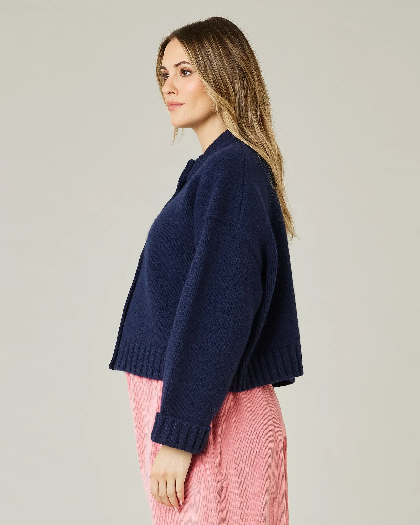 Maggie Navy Knitted Wool Cardigan