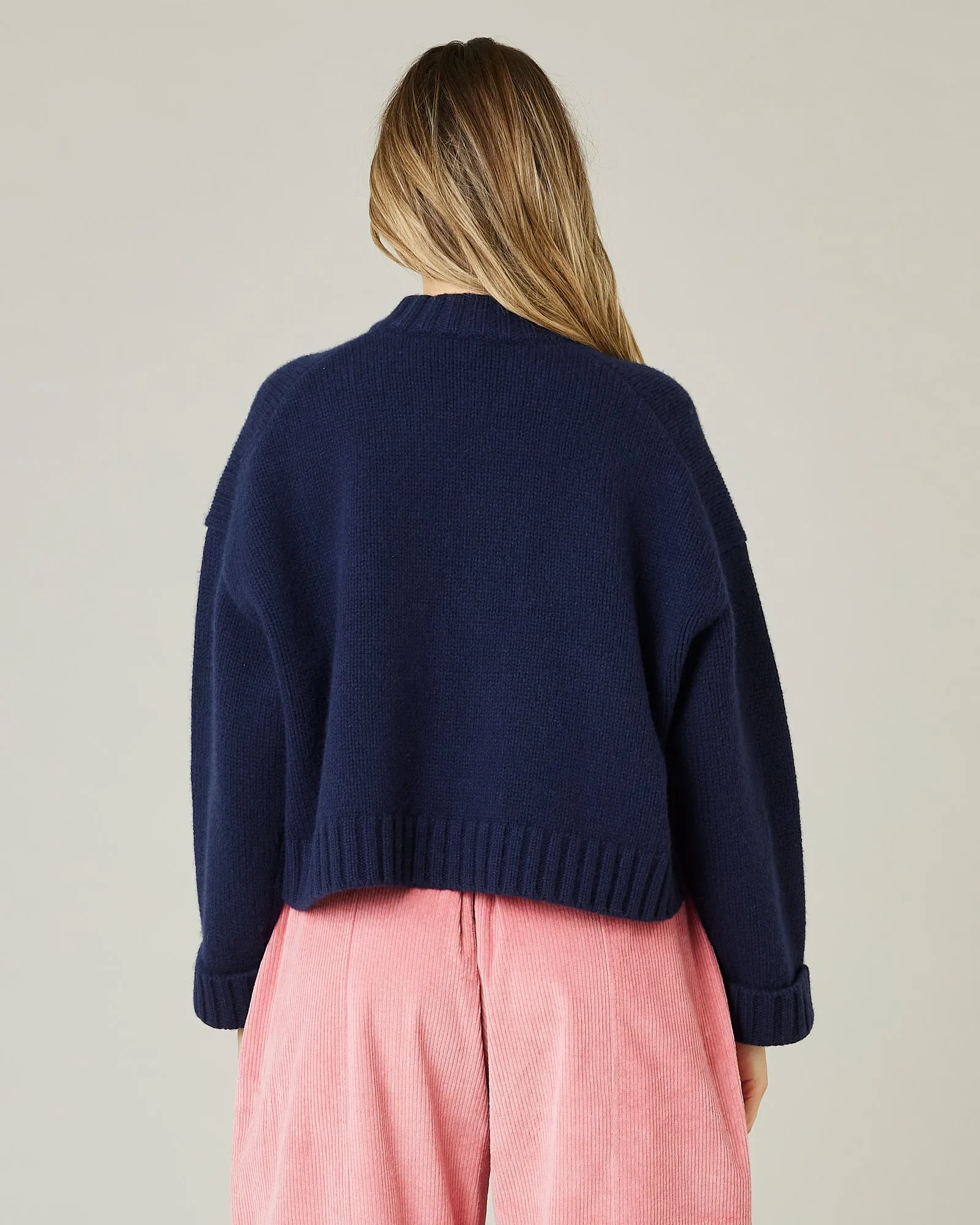 Maggie Navy Knitted Wool Cardigan