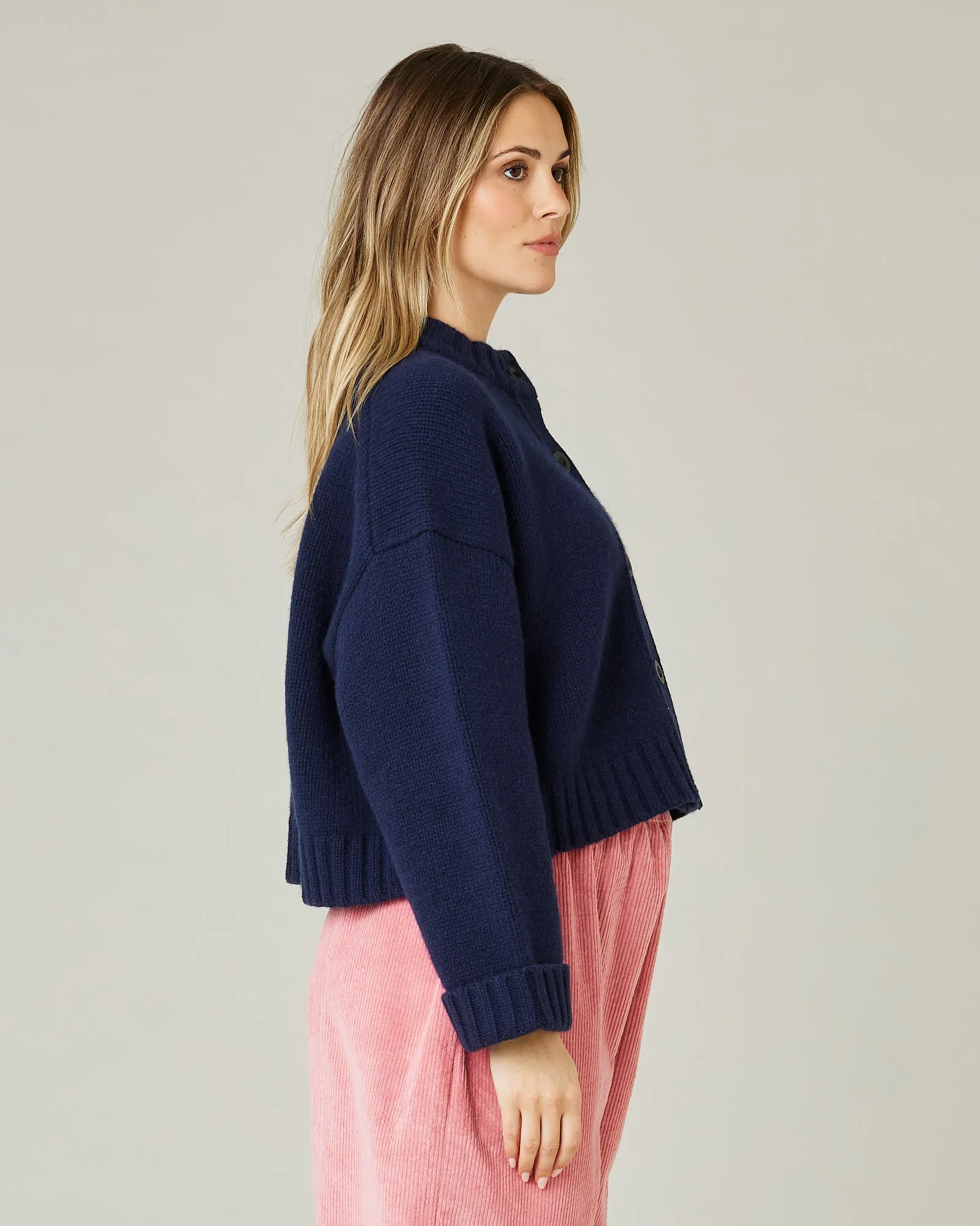 Maggie Navy Knitted Wool Cardigan