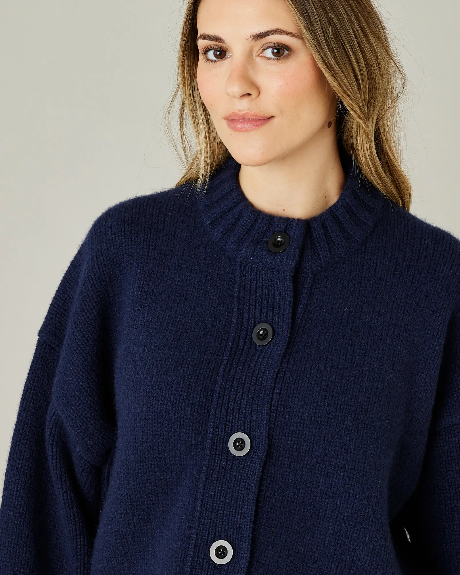 Maggie Navy Knitted Wool Cardigan