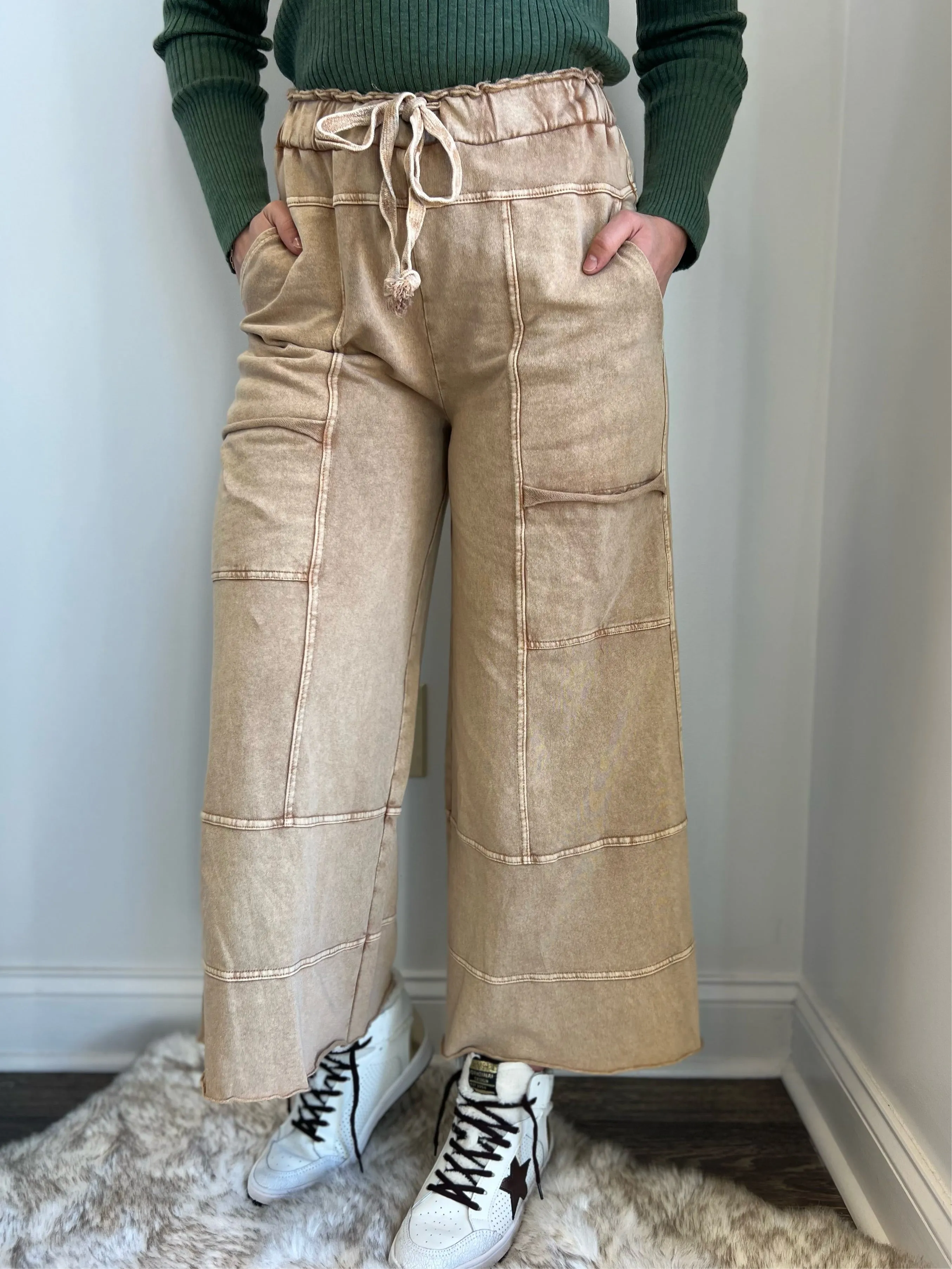 Mallory Mineral Washed Flare Knit Pants