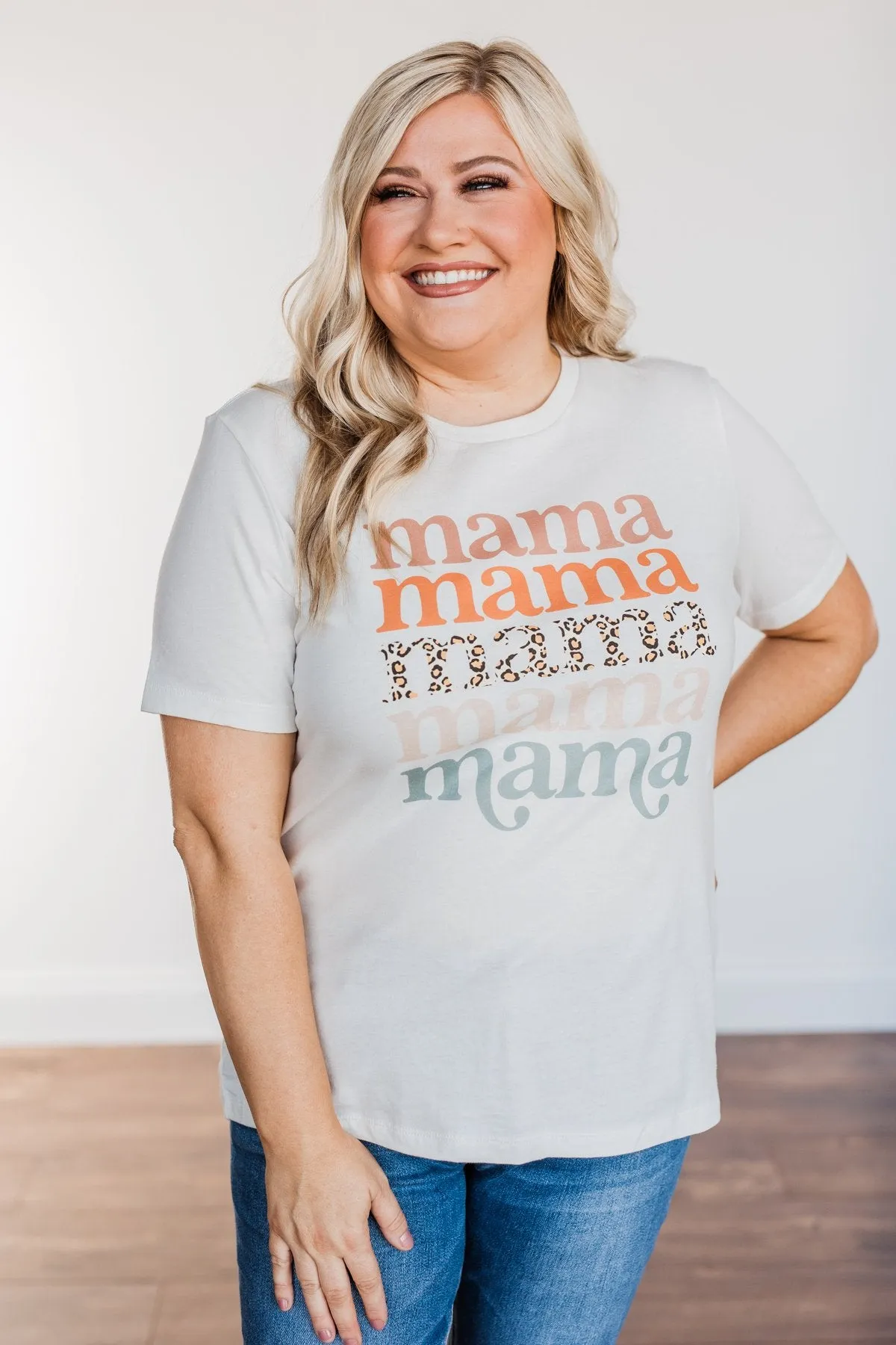 Mama Leopard Graphic Tee- Off-White