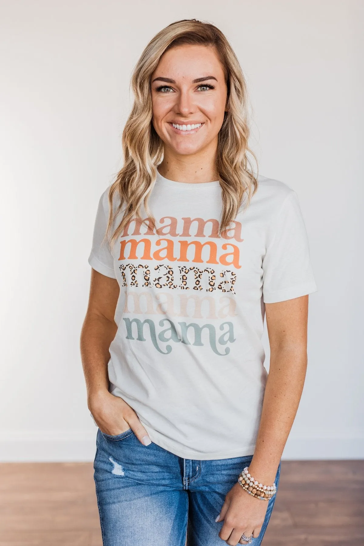 Mama Leopard Graphic Tee- Off-White