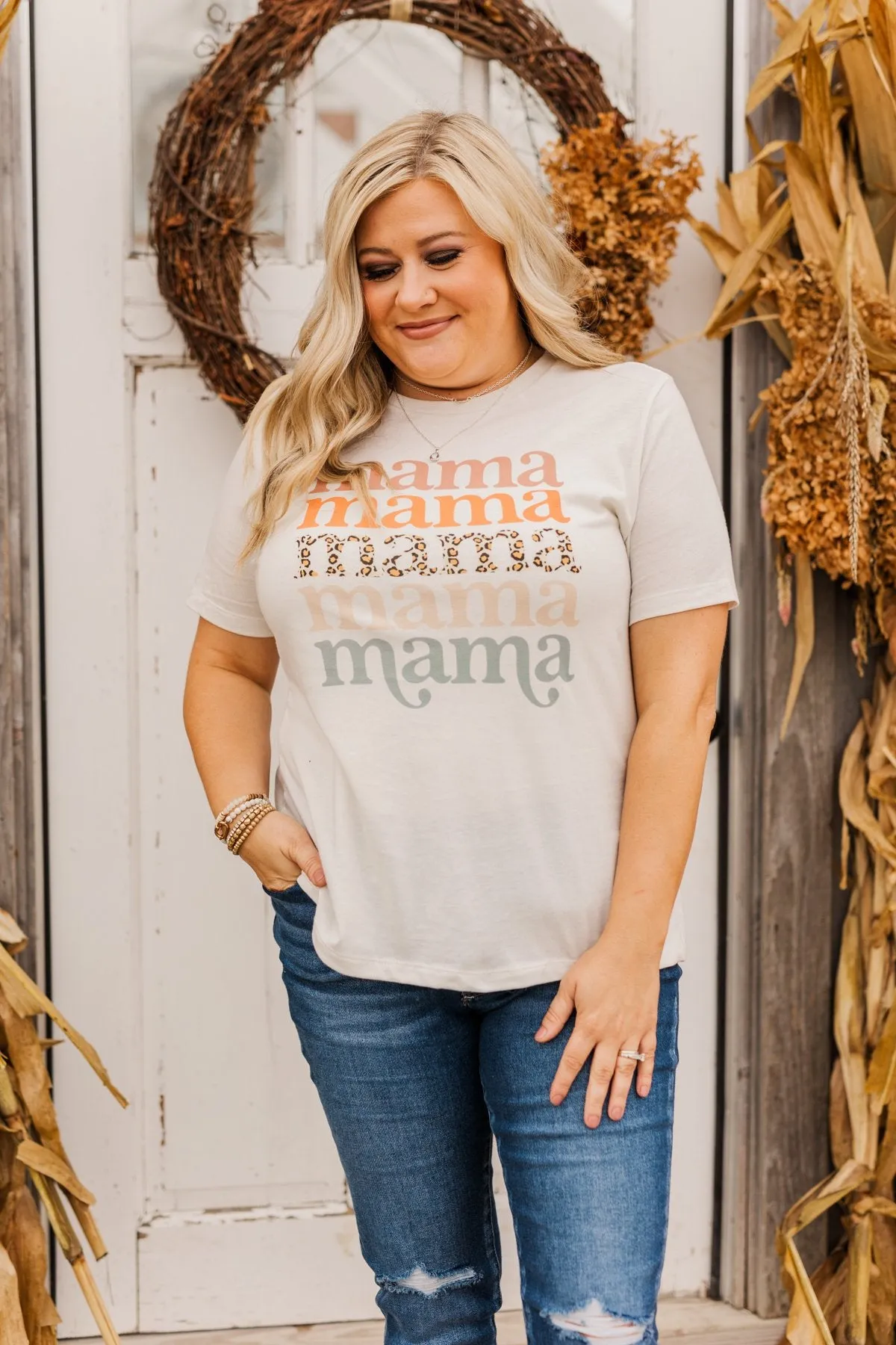 Mama Leopard Graphic Tee- Off-White