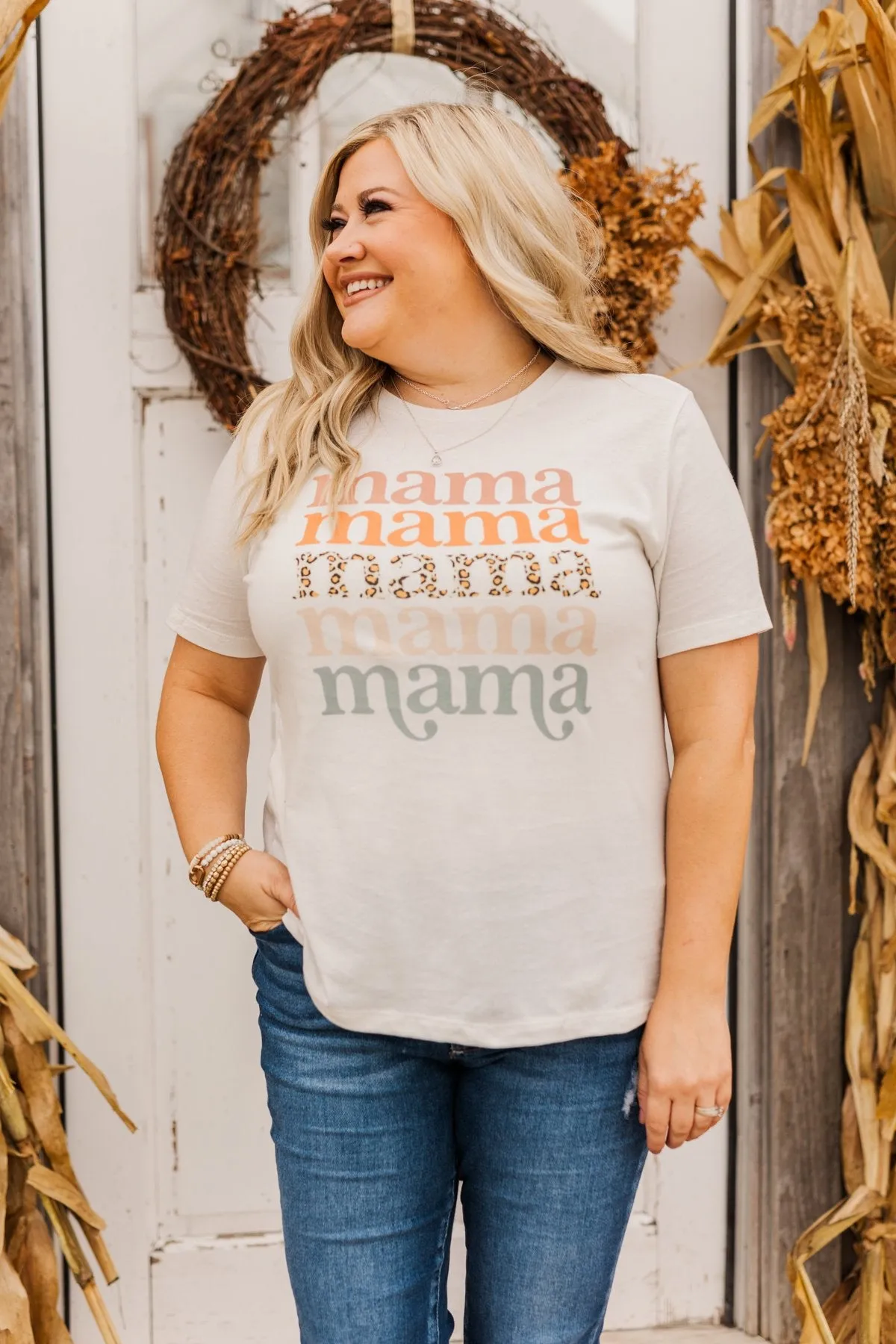 Mama Leopard Graphic Tee- Off-White