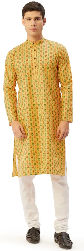 Men's Cotton Kurta Pyjama Evening Wear India Apparel (Musturd)