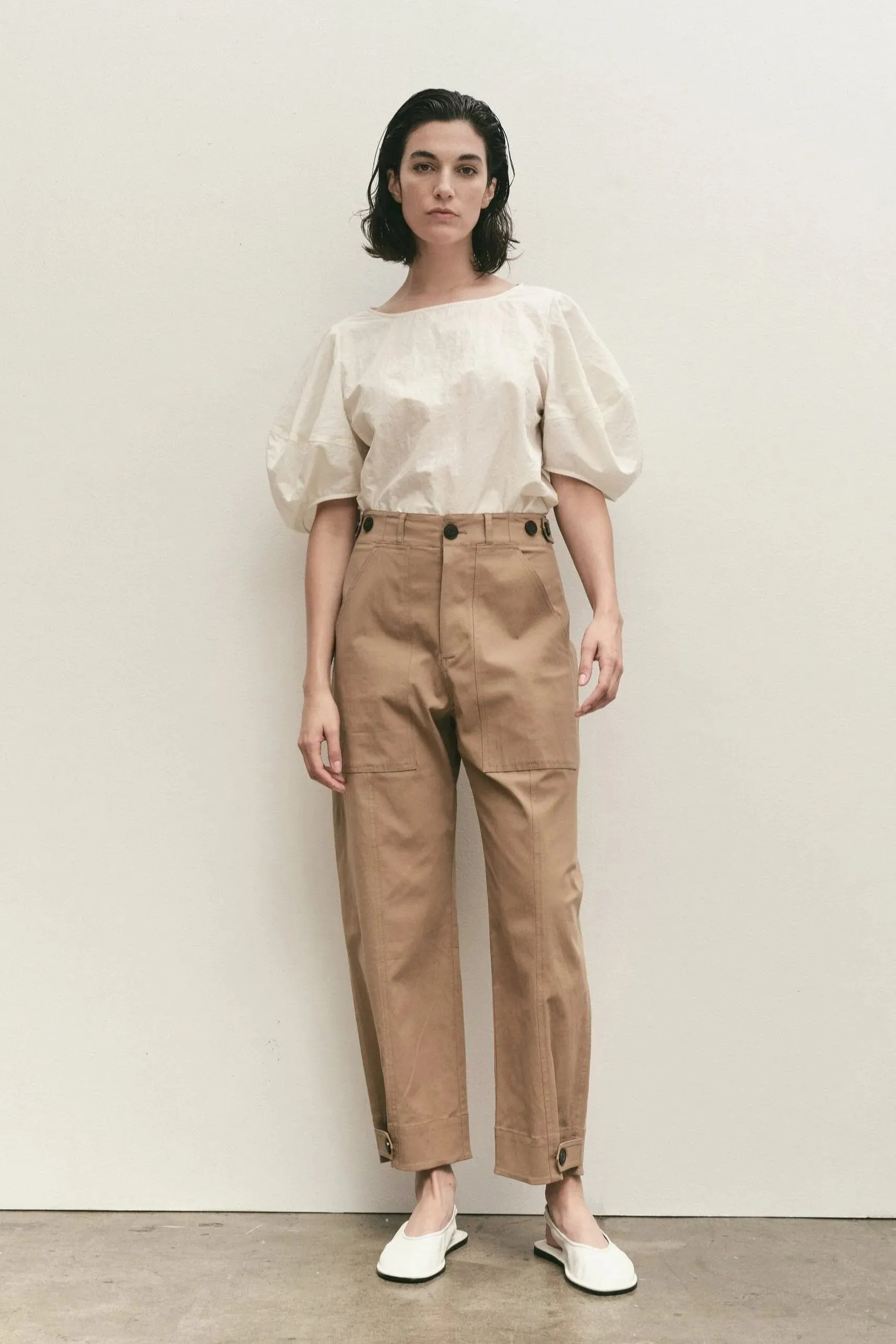 Mijeong Park Cropped Workwear Pants in Camel