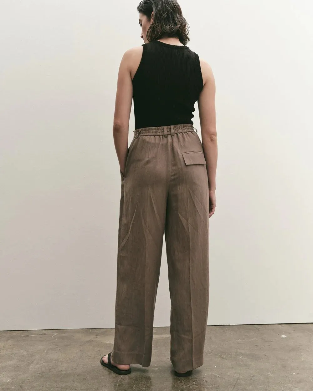 Mijeong Park Linen Blend Wide Leg Pants in Dark