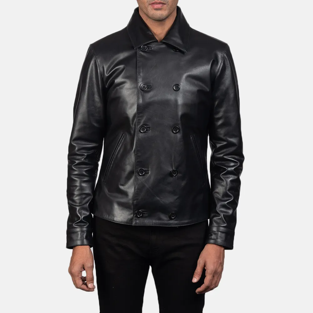 Mod Black Leather Peacoat