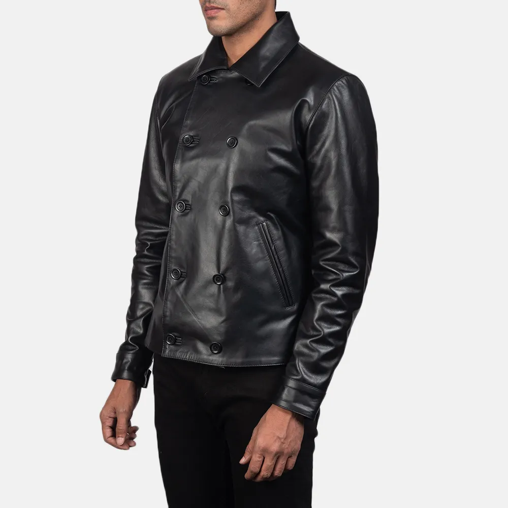 Mod Black Leather Peacoat