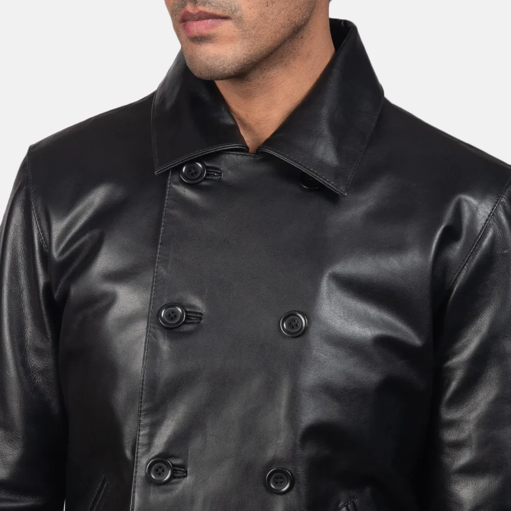 Mod Black Leather Peacoat